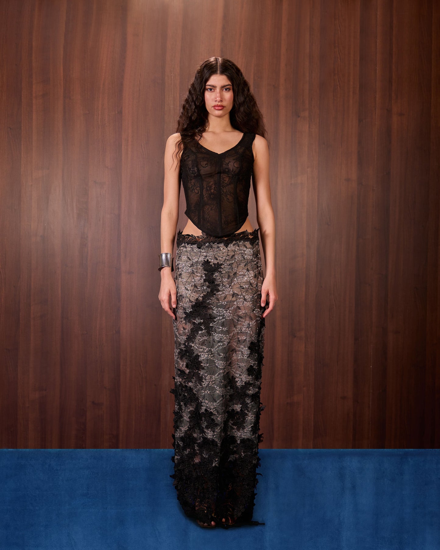 Floral Appliqué Maxi Skirt