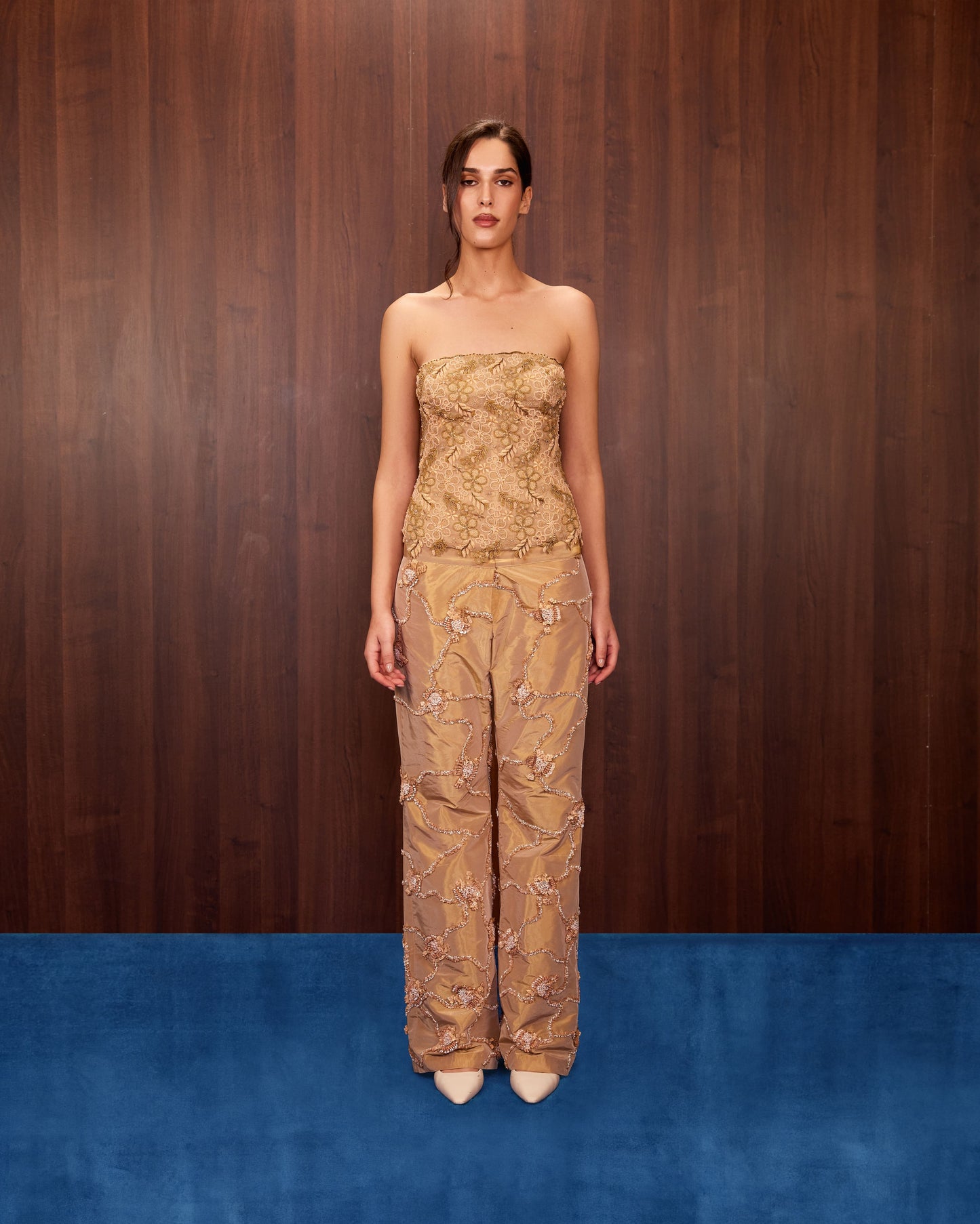 Embroidered Taffeta Pants