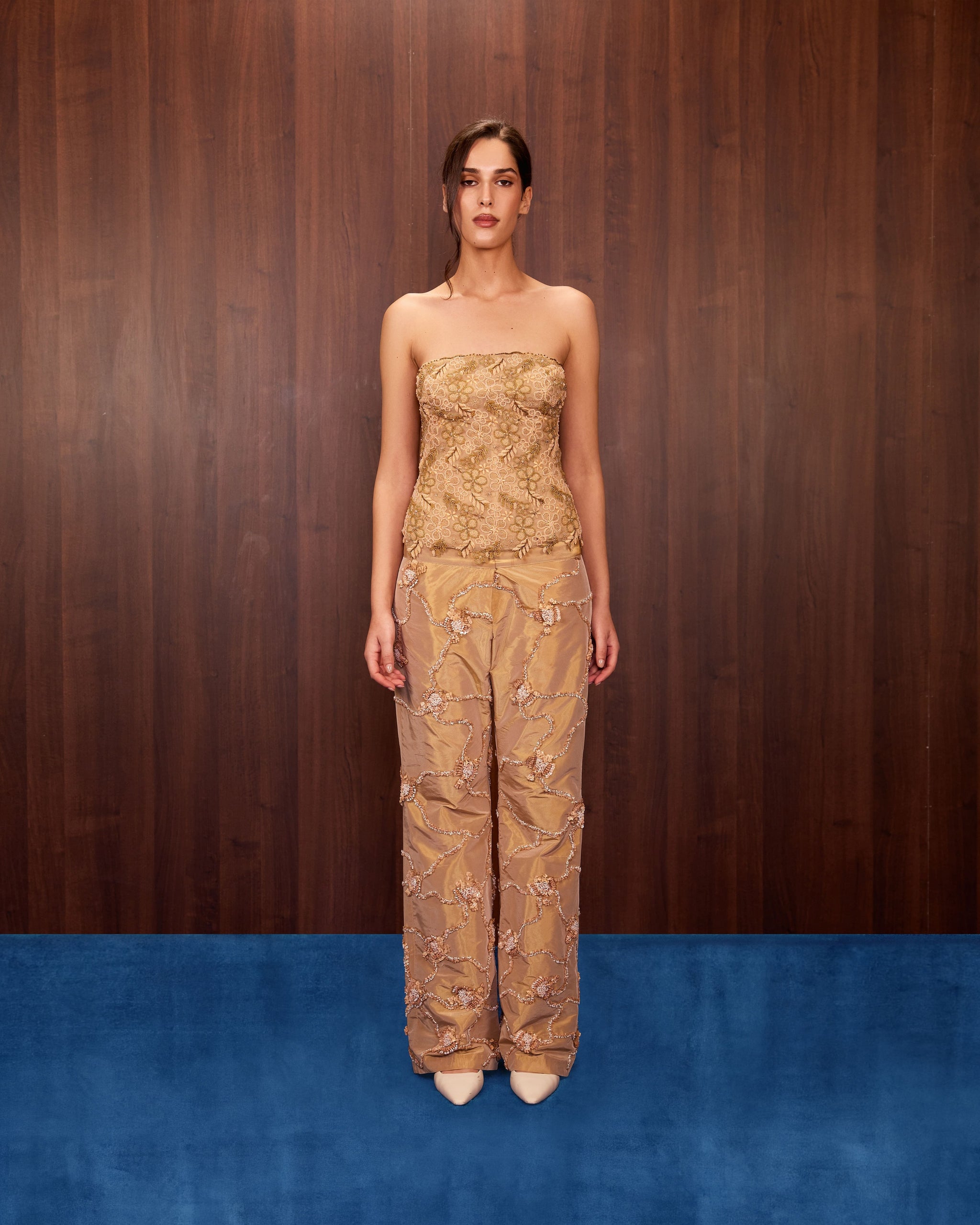 Embroidered Taffeta Pants