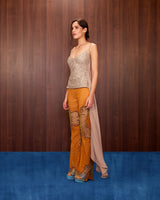 Embroidered Sheer Panel Pants