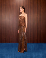 Mocha Beaded Lace Strapless Top