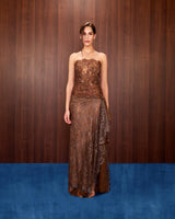 Mocha Beaded Lace Strapless Top