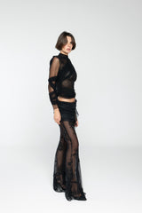 Onyx Embroidered Tulle Pants