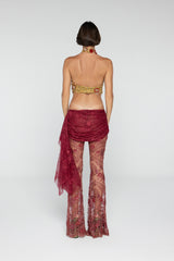 Red Slip Embroidered Tulle Pants