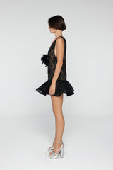 Onyx Feathered Lace Dress