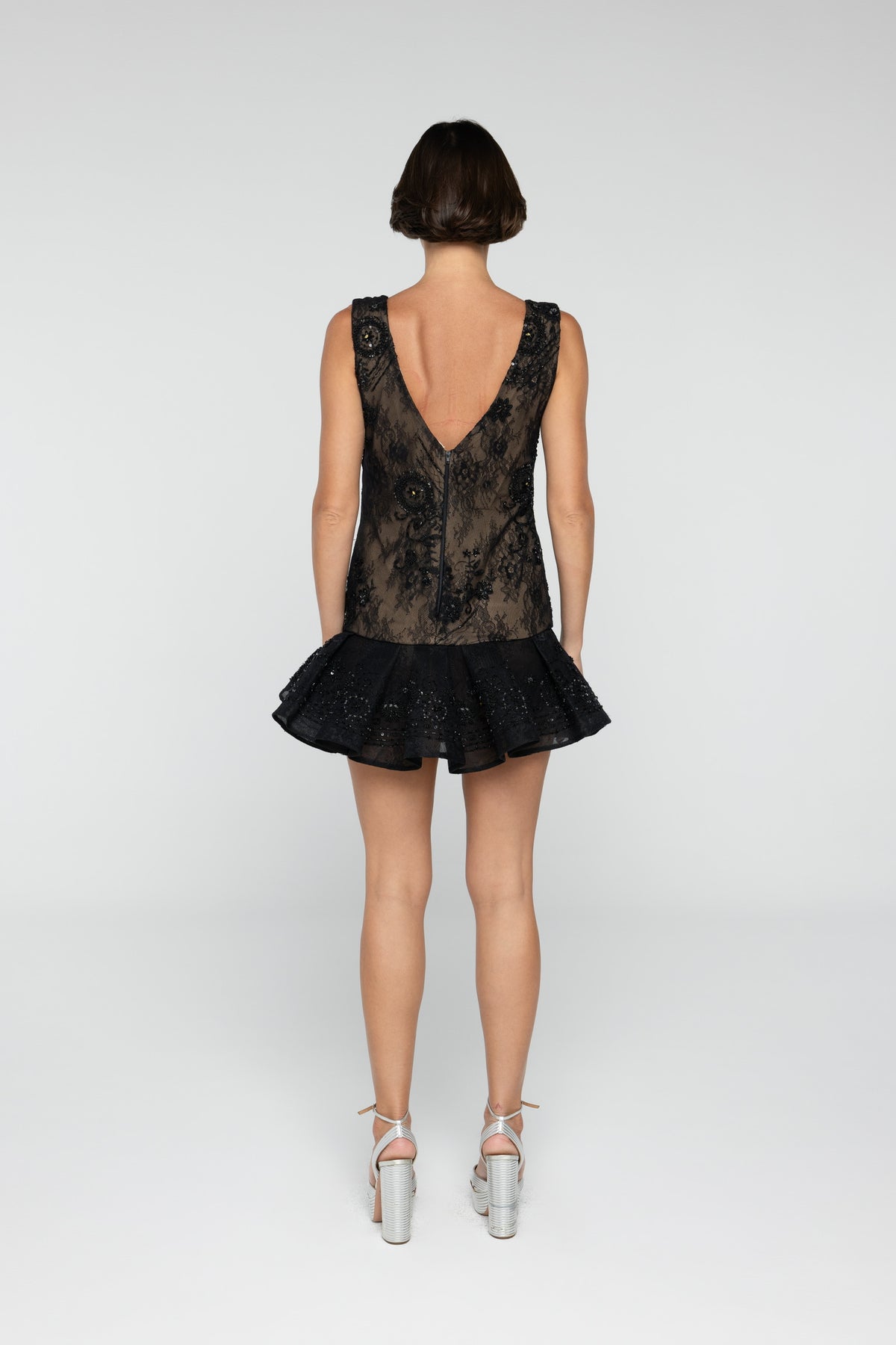 Onyx Feathered Lace Dress
