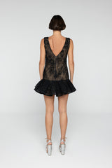 Onyx Feathered Lace Dress