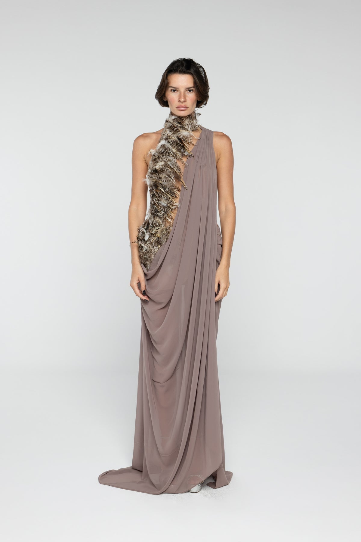 Antique Silver Feather Gown