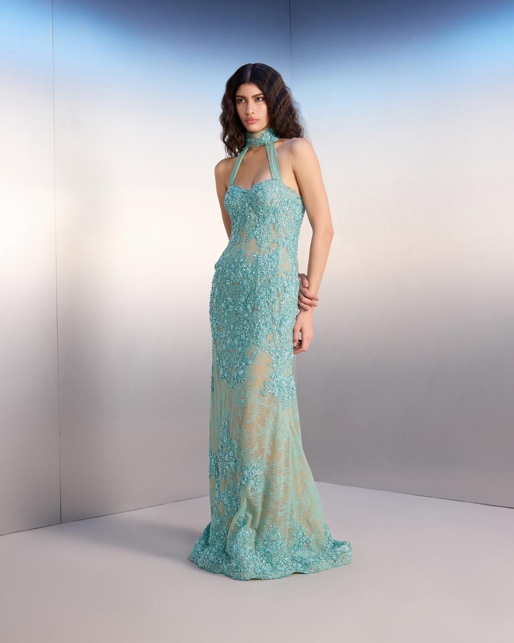 Aqua Embroidered Gown