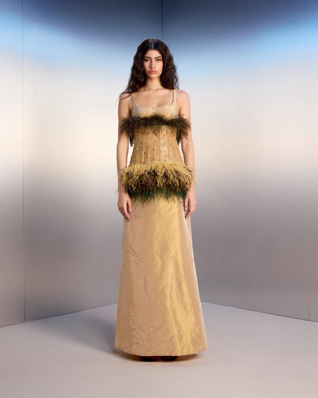 Feathered Lace Gown